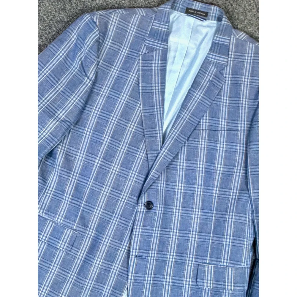 Tommy Hilfiger Mens 46R Blue Glen Plaid Linen Cotton Blazer Sport Coat